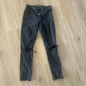 ** Lucky brand button fly Bridgette Skinny Black jeans Distressed Size 0/25